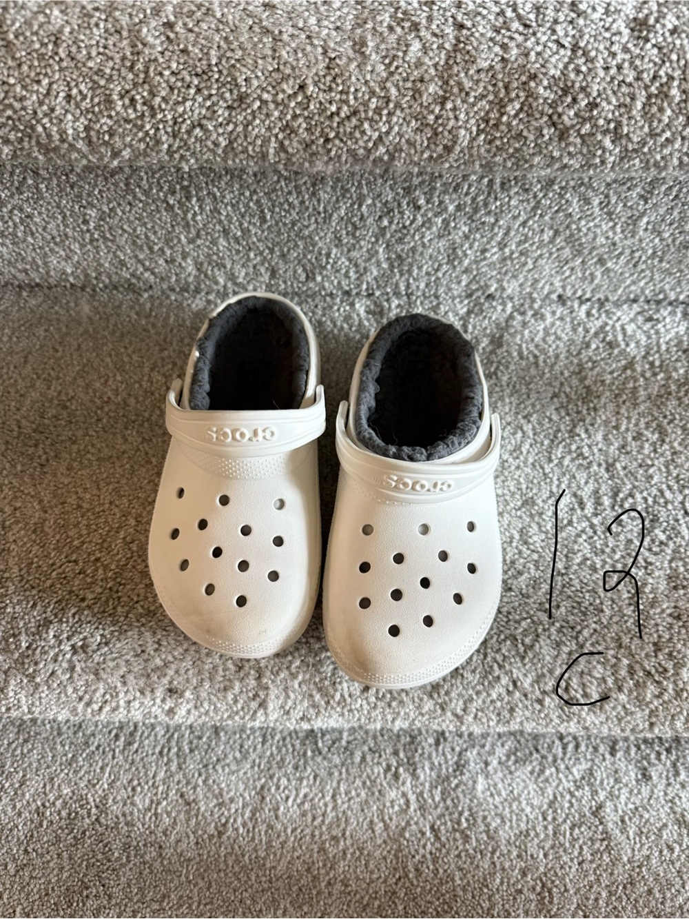 CROCS Kids Fuzzy Lined Clog in White with Dark Gray Lining